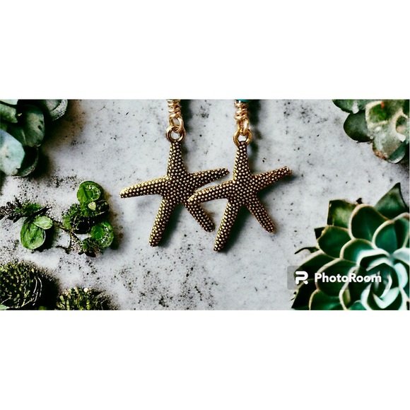 Brass Star Fish Earrings, Hand Crafted - Picture 2 of 3